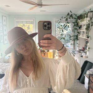 Free People Burgundy Hat with Tan Band
